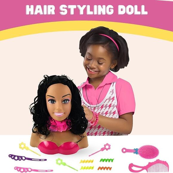 African American Black Makeup and Hair Styling Doll Head Toy Playset - Picture 5 of 6